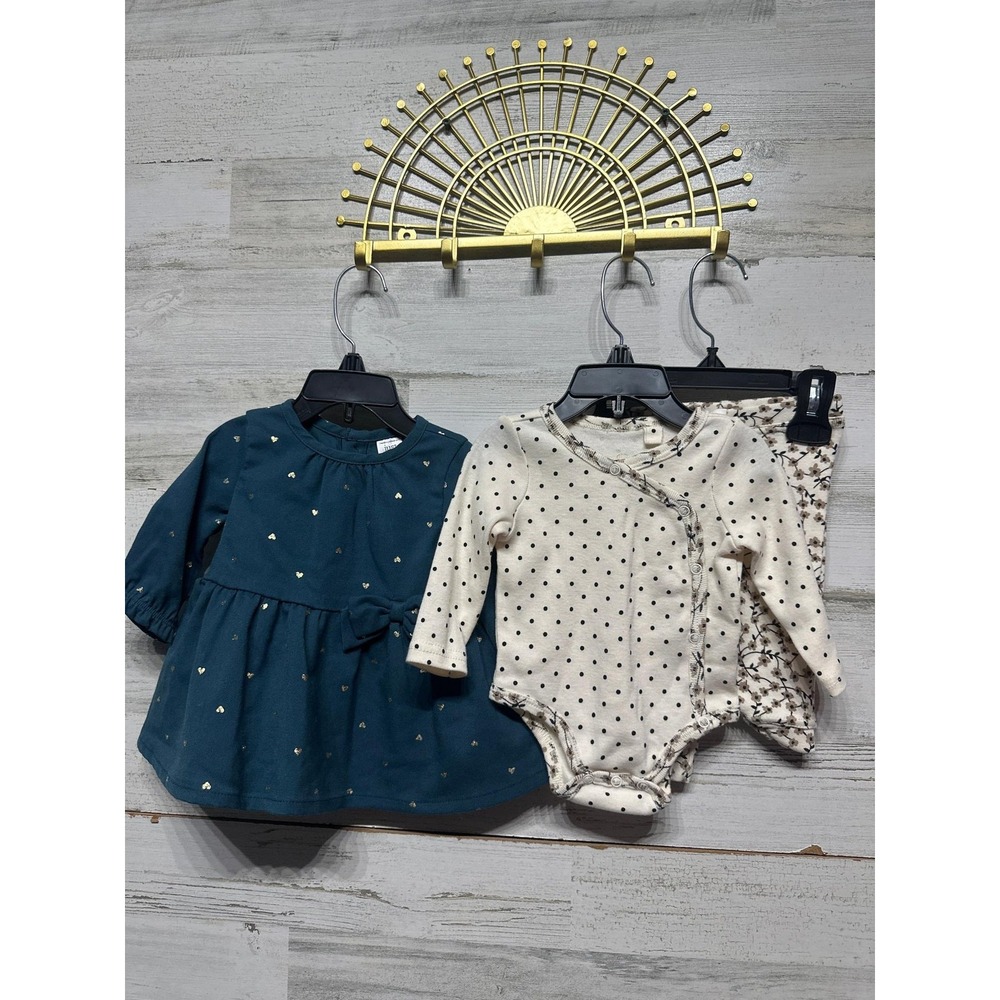 Jessica Simpson Carter's Baby Girls 3-6M Teal Floral‎ Heart Outfit Lot EUC